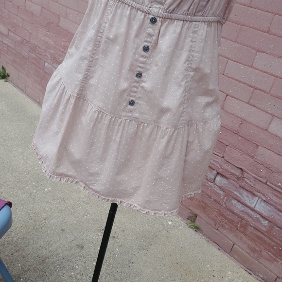 Decree • Y2k Neutral Raw Hem Boho Tan Polka Dot Babydoll Tunic Tank Top Large - Picture 9 of 9